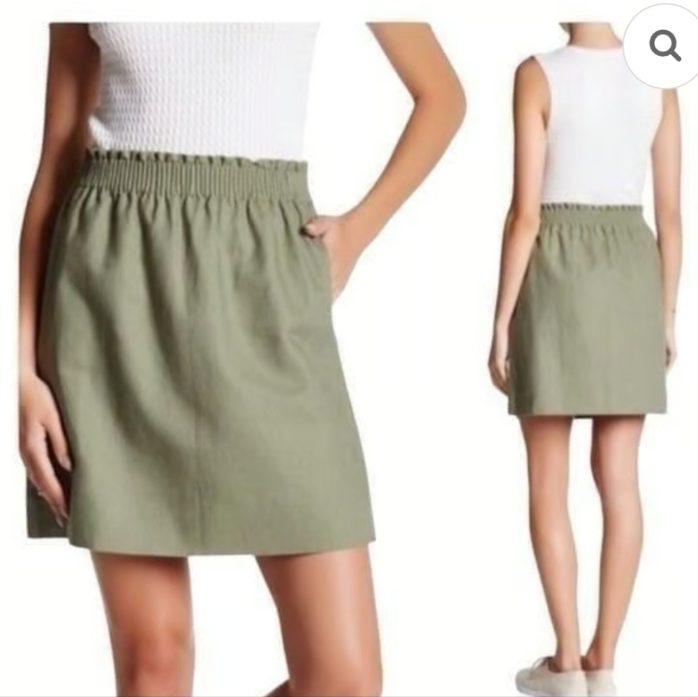 J. Crew/ Linen Blend/ Khaki Green Mini Skirt/ Elastic Waistband/ Size US 12